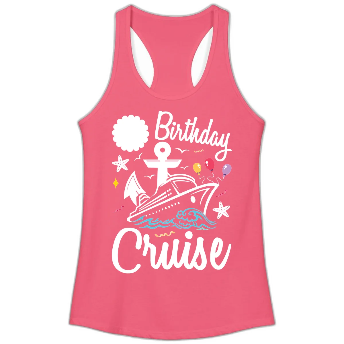 Birthday Cruise Nautical Celebration Ladies Tank in Hot Pink