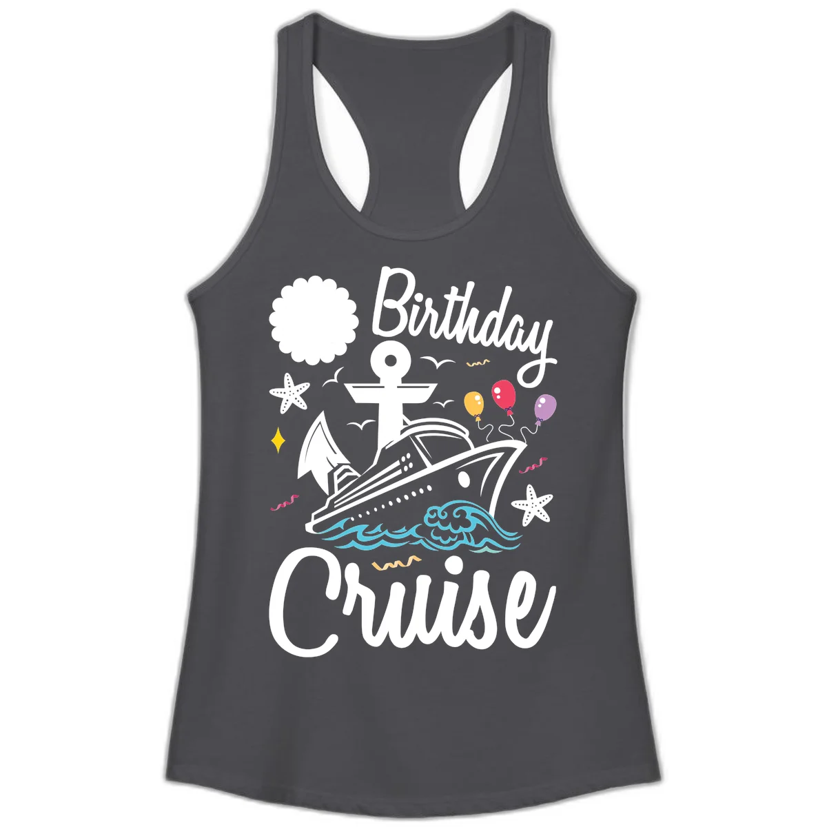 Birthday Cruise Nautical Celebration Ladies Tank in Solid Dark Gray