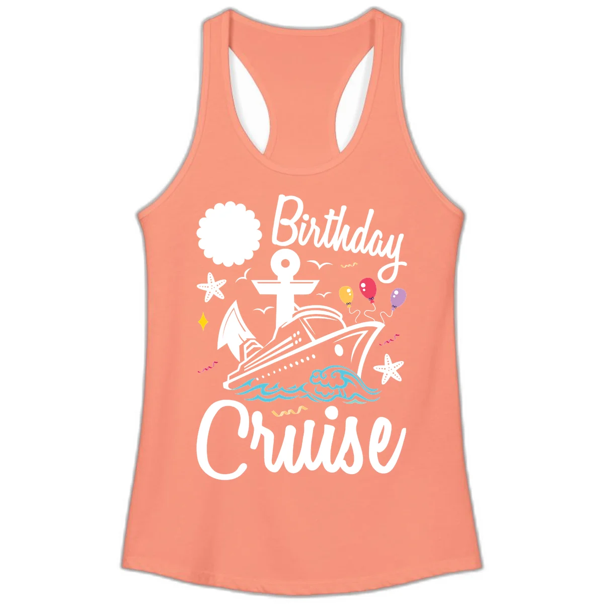 Birthday Cruise Nautical Celebration Ladies Tank in Solid Light Orange