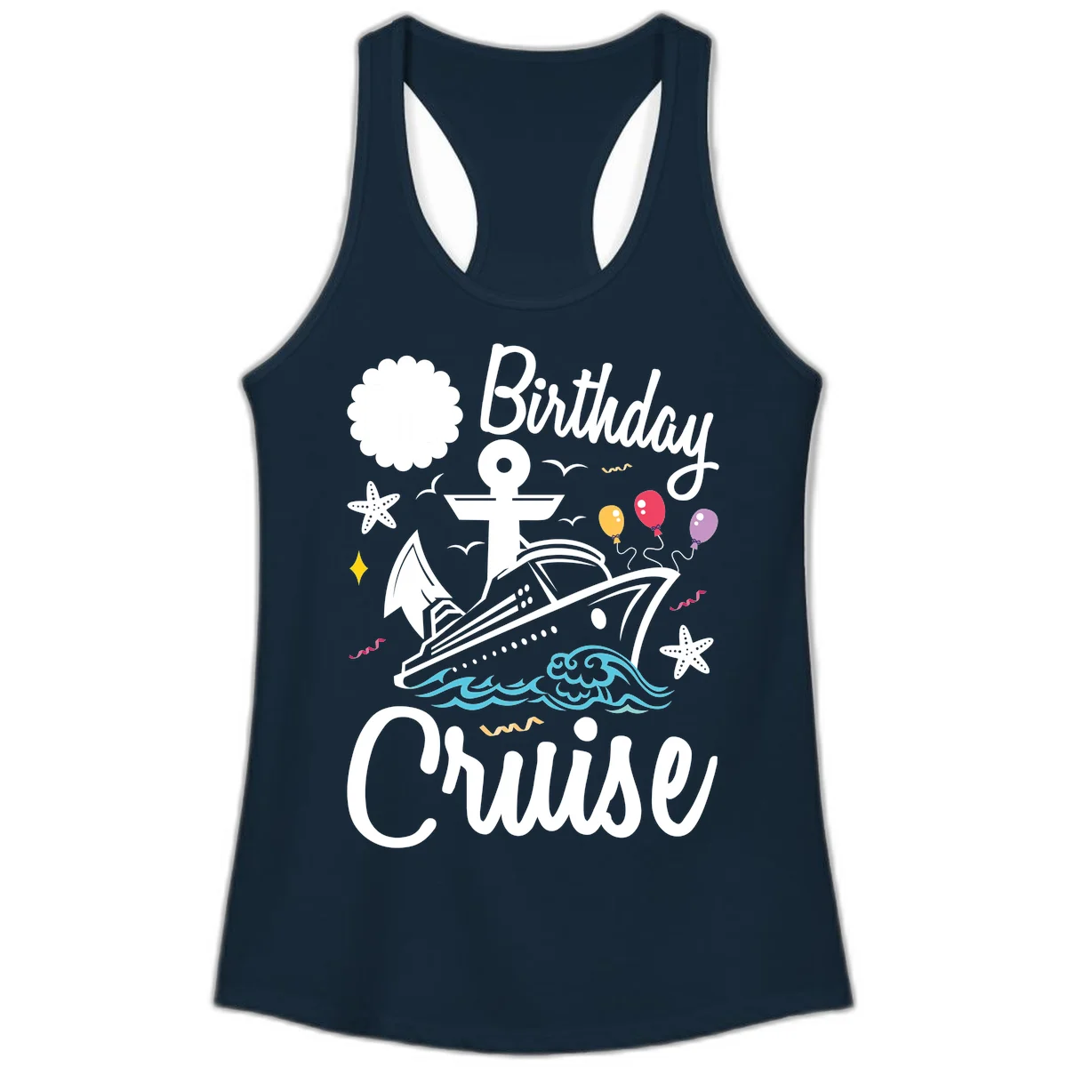 Birthday Cruise Nautical Celebration Ladies Tank in Solid Midnight Navy