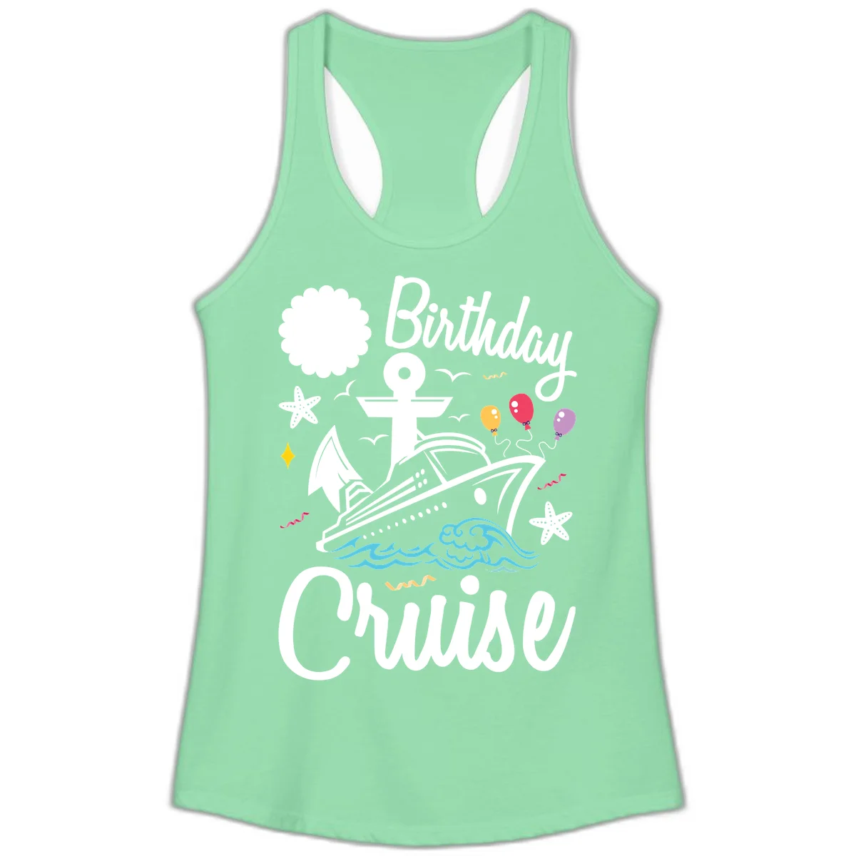 Birthday Cruise Nautical Celebration Ladies Tank in Solid Mint