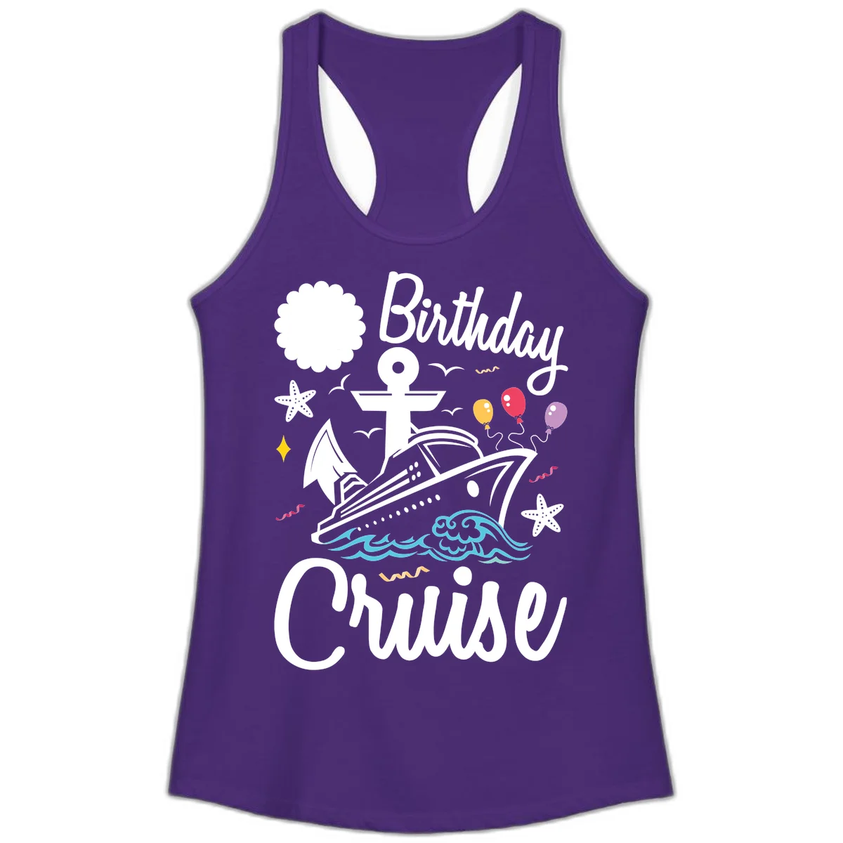 Birthday Cruise Nautical Celebration Ladies Tank in Solid Purple Rush