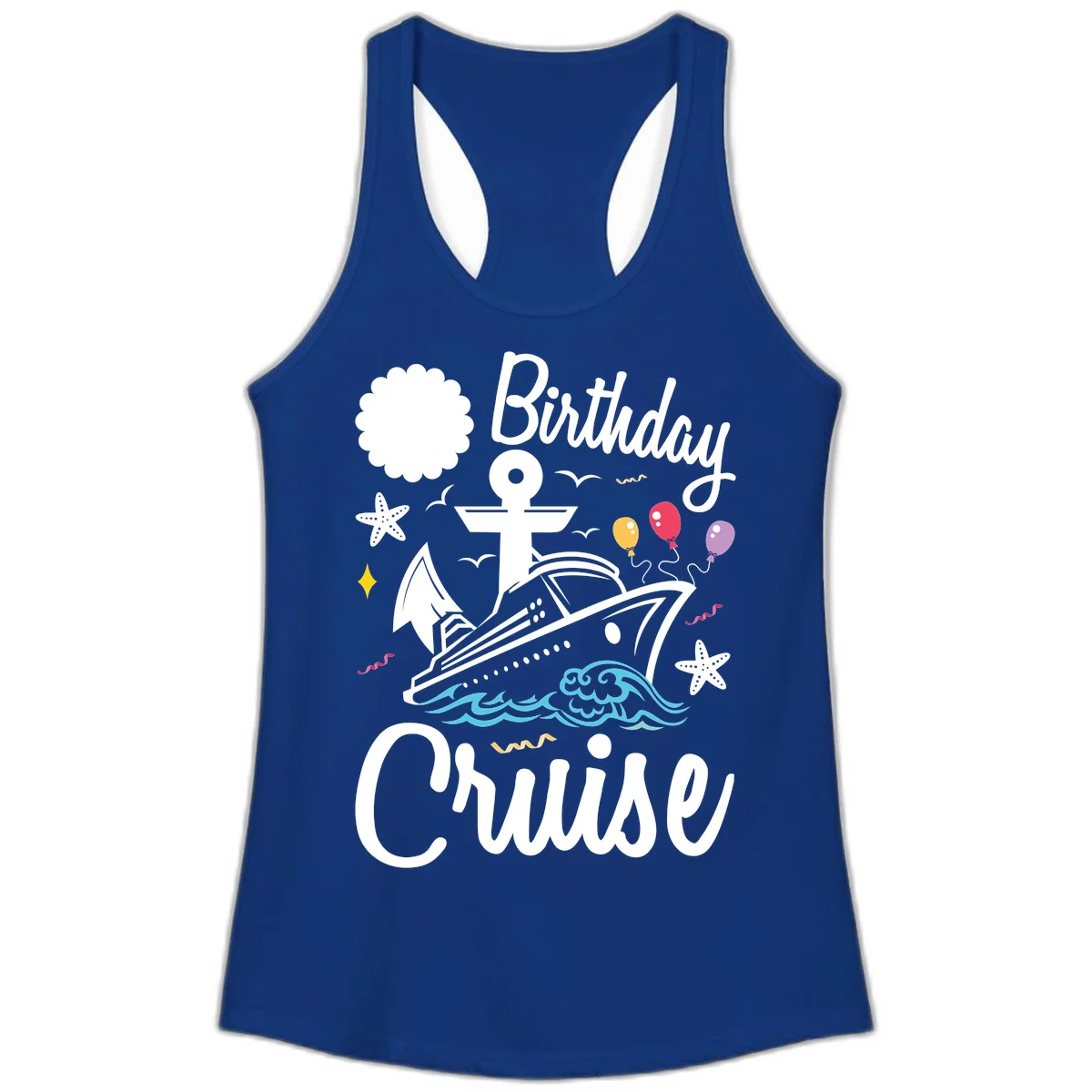 Birthday Cruise Nautical Celebration Ladies Tank in Solid Royal