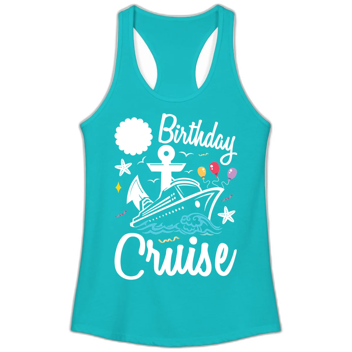 Birthday Cruise Nautical Celebration Ladies Tank in Tahiti Blue