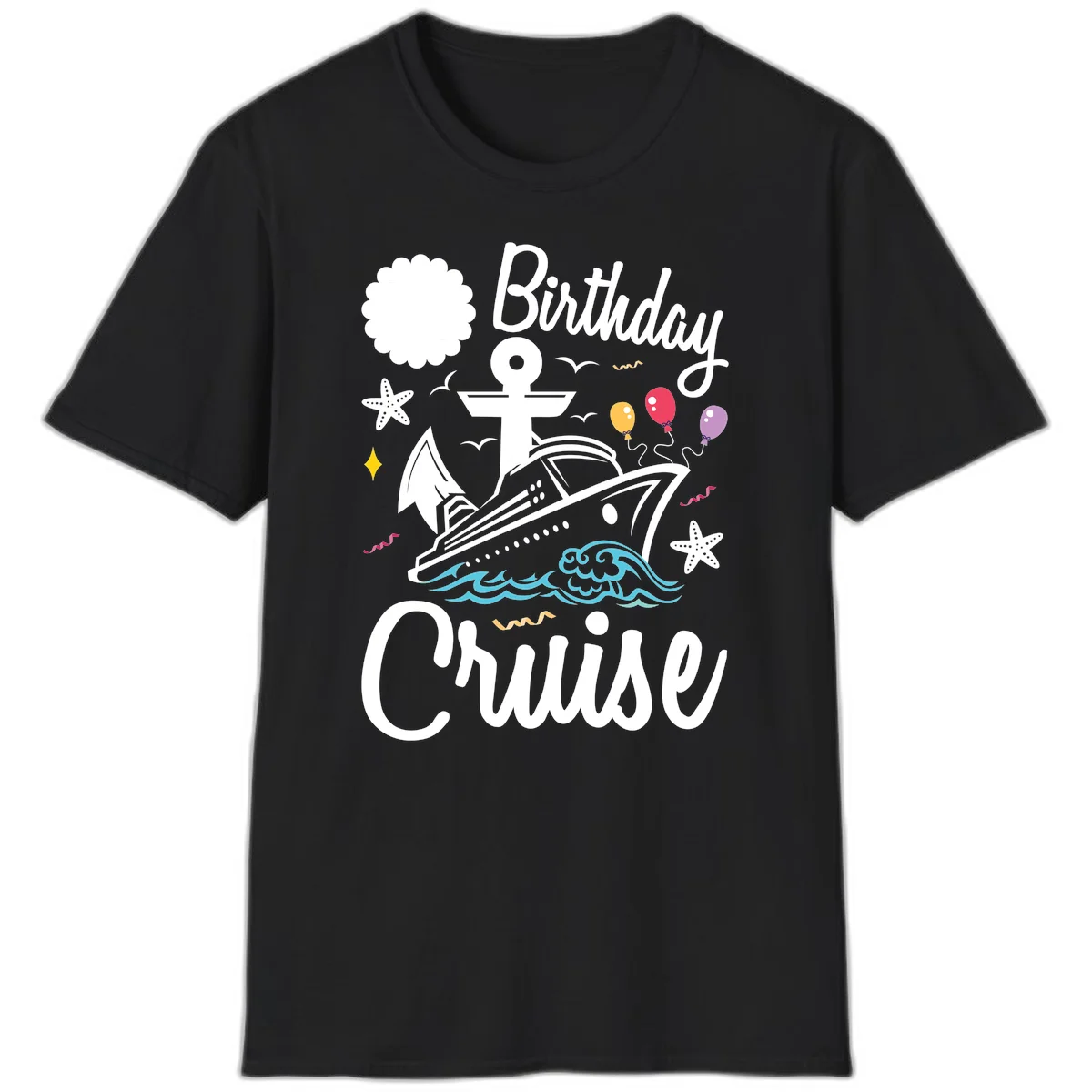 Birthday Cruise Nautical Celebration T-Shirt in Black