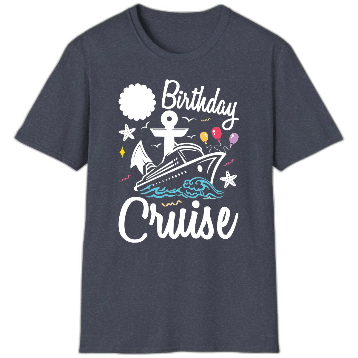 Birthday Cruise Nautical Celebration T-Shirt in Heather Navy