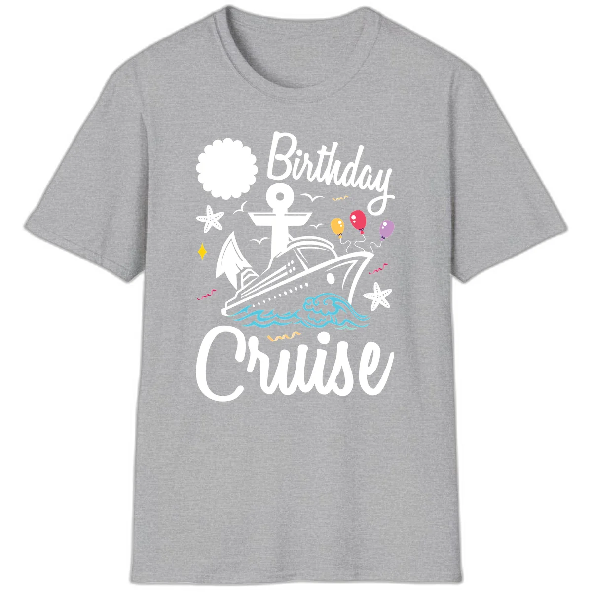 Birthday Cruise Nautical Celebration T-Shirt in Sport Grey