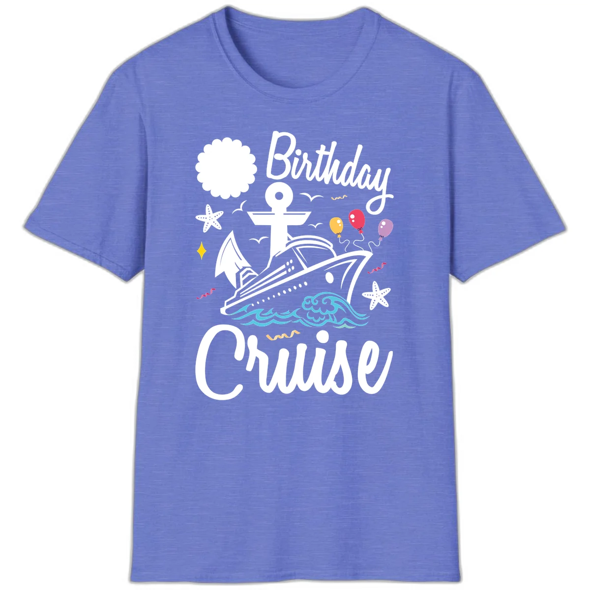 Birthday Cruise Nautical Celebration T-Shirt in Heather Royal