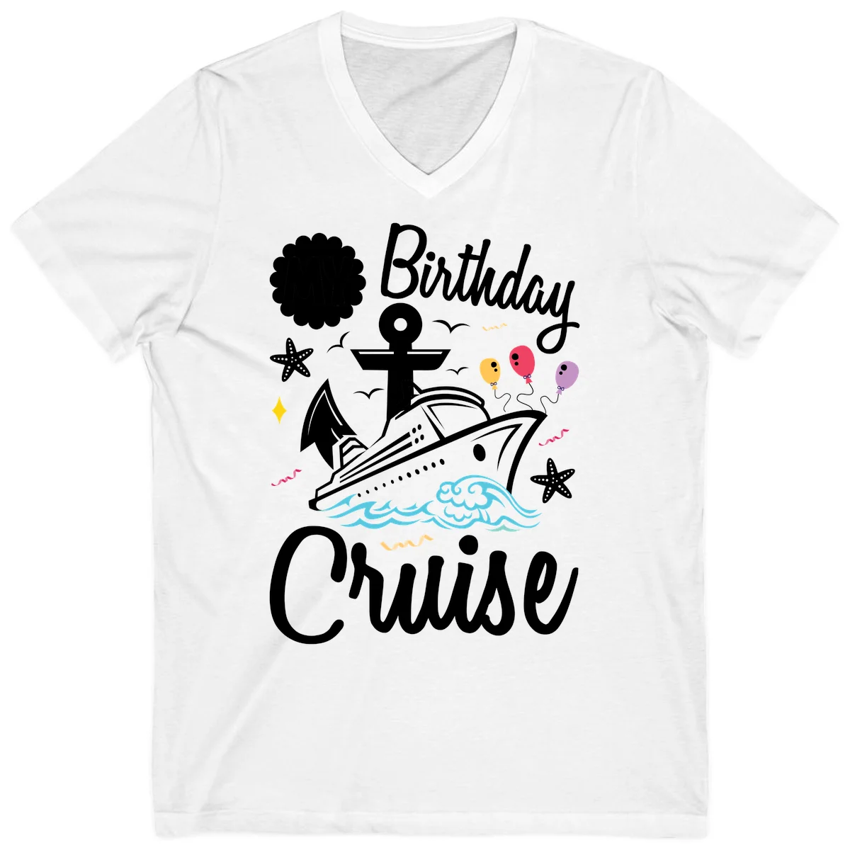 Birthday Cruise Nautical Celebration V-Neck in White
