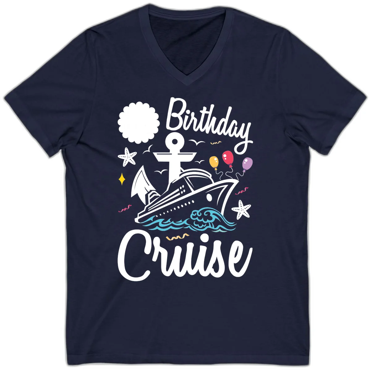 Birthday Cruise Nautical Celebration V-Neck in Navy