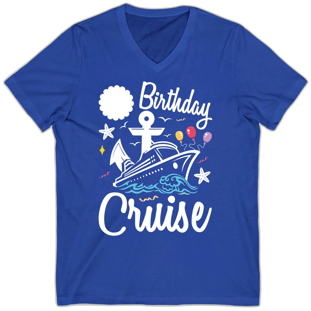 Birthday Cruise Nautical Celebration V-Neck in True Royal