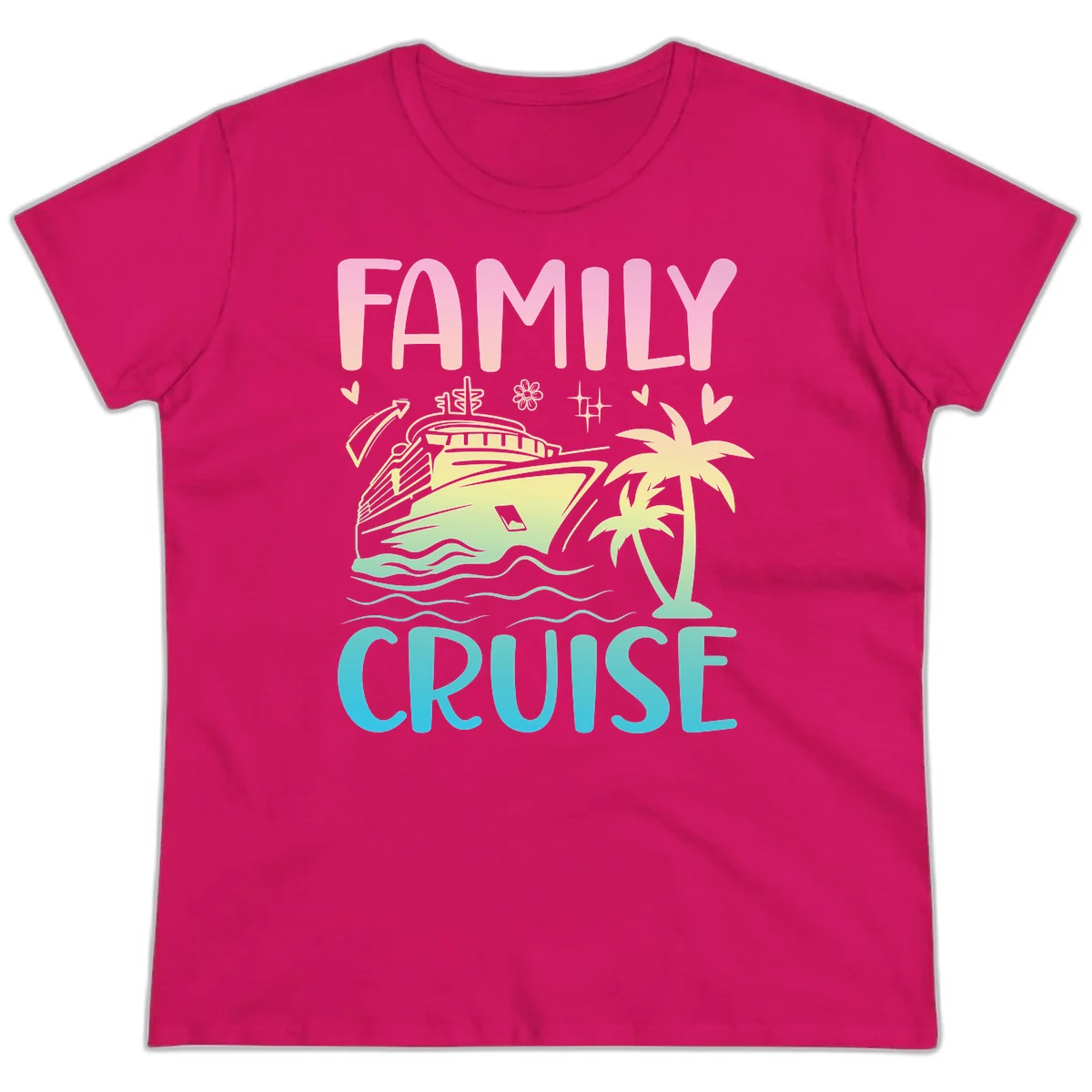 Family Cruise Vacation Ladies Tee in Heliconia
