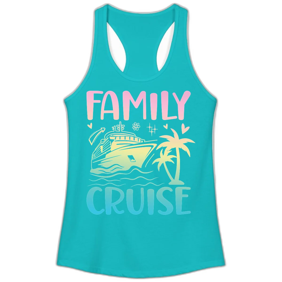 Family Cruise Vacation Ladies Tank in Tahiti Blue