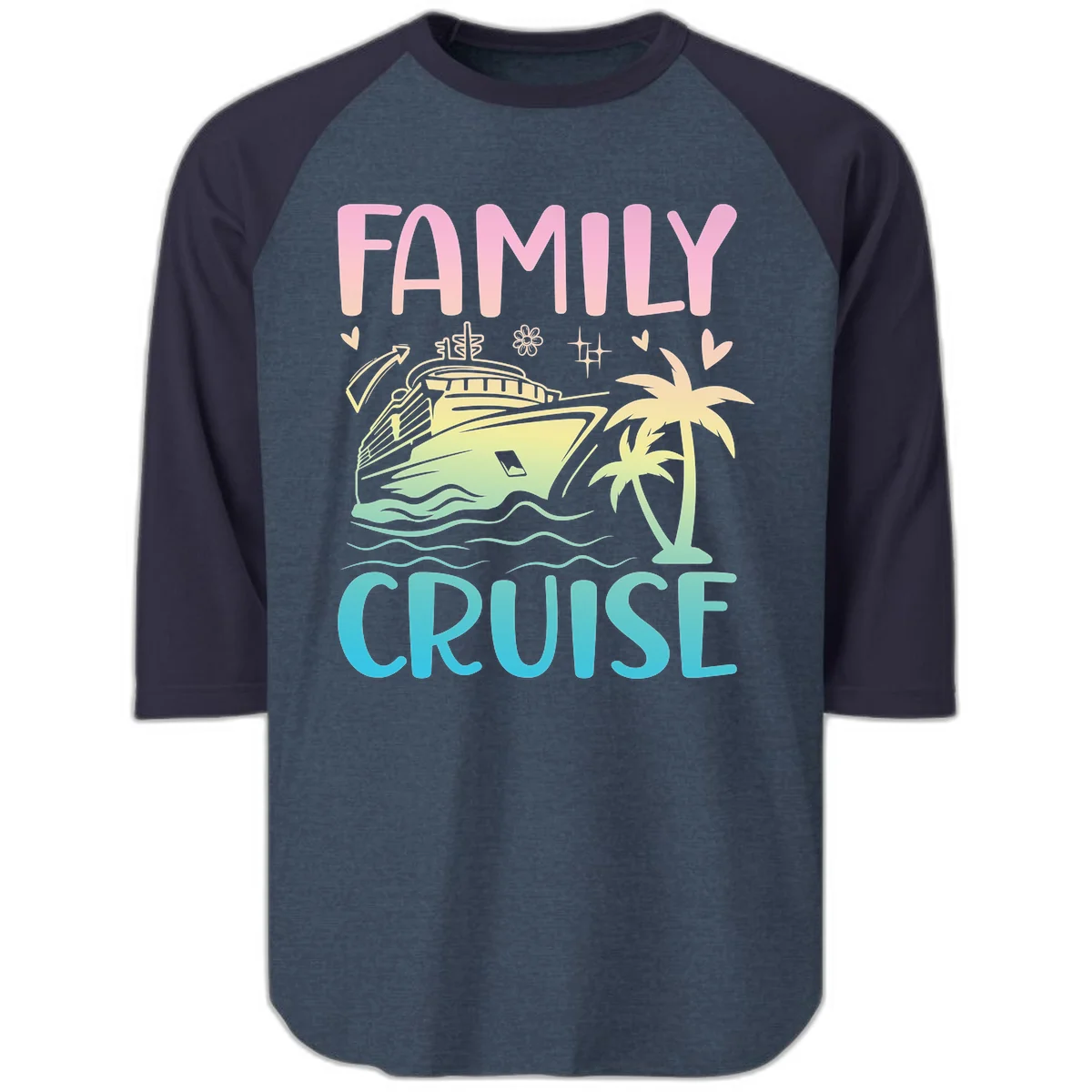 Family Cruise Vacation Raglan 3/4 in Heather Denim Navy