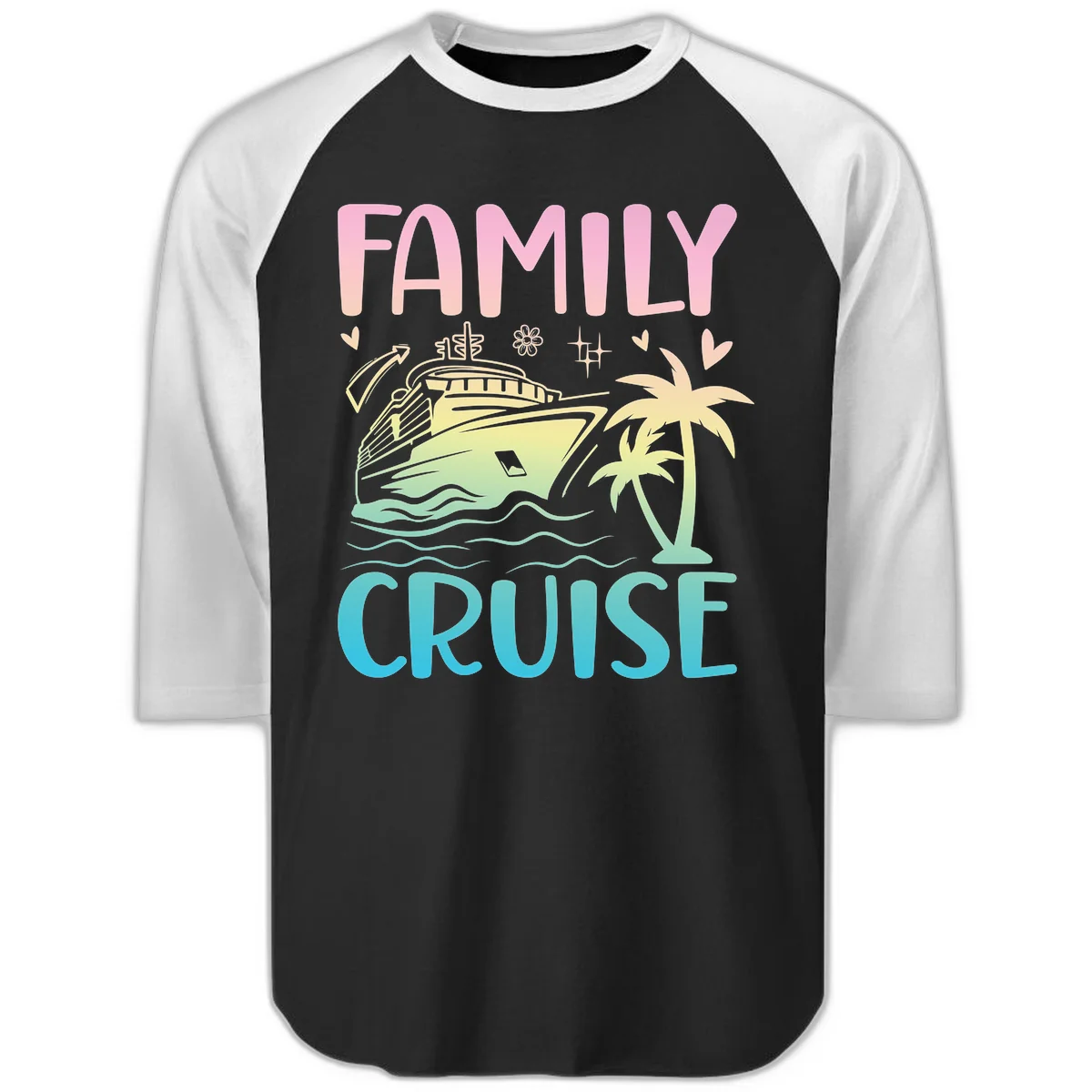 Family Cruise Vacation Raglan 3/4 in Black White