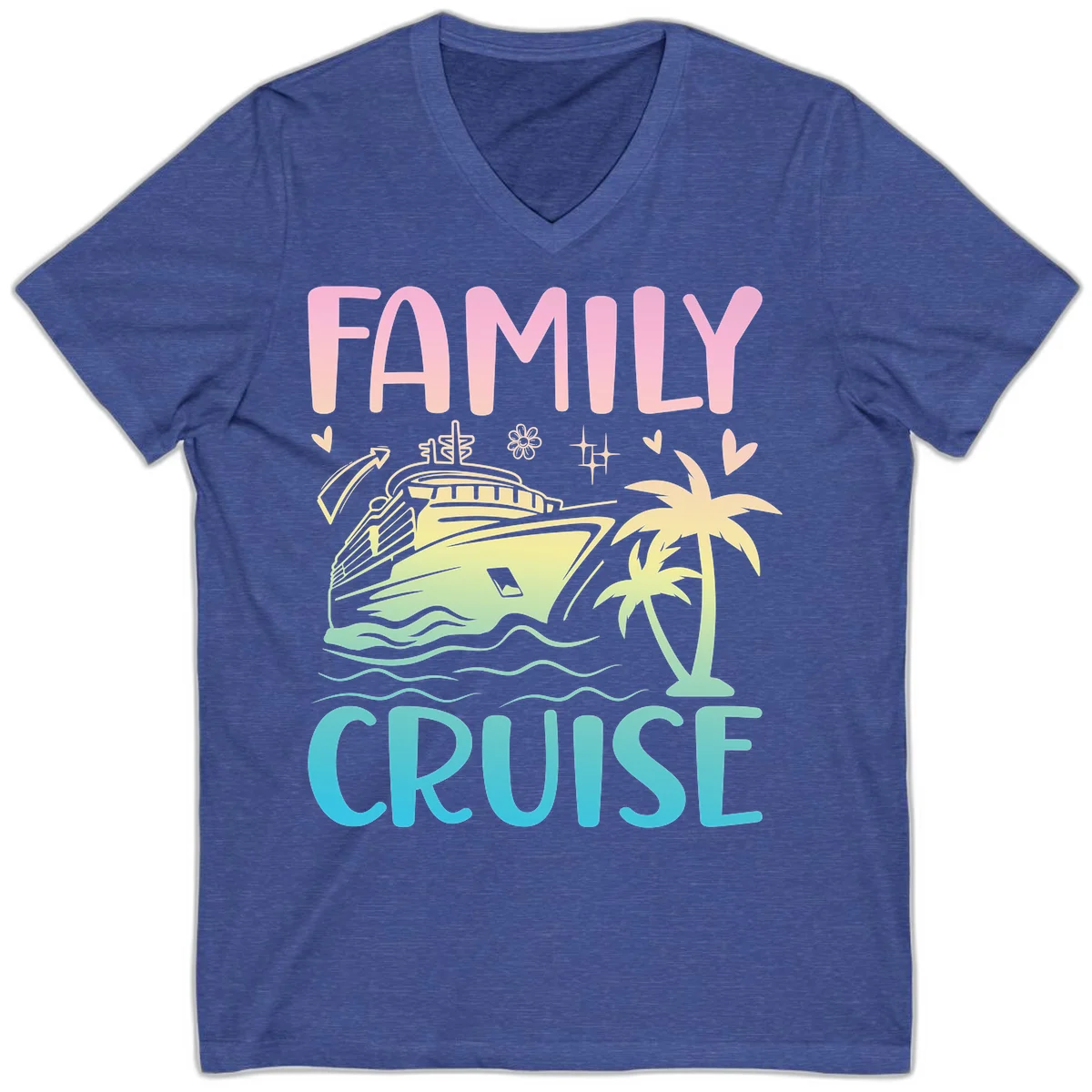 Family Cruise Vacation V-Neck in Heather True Royal