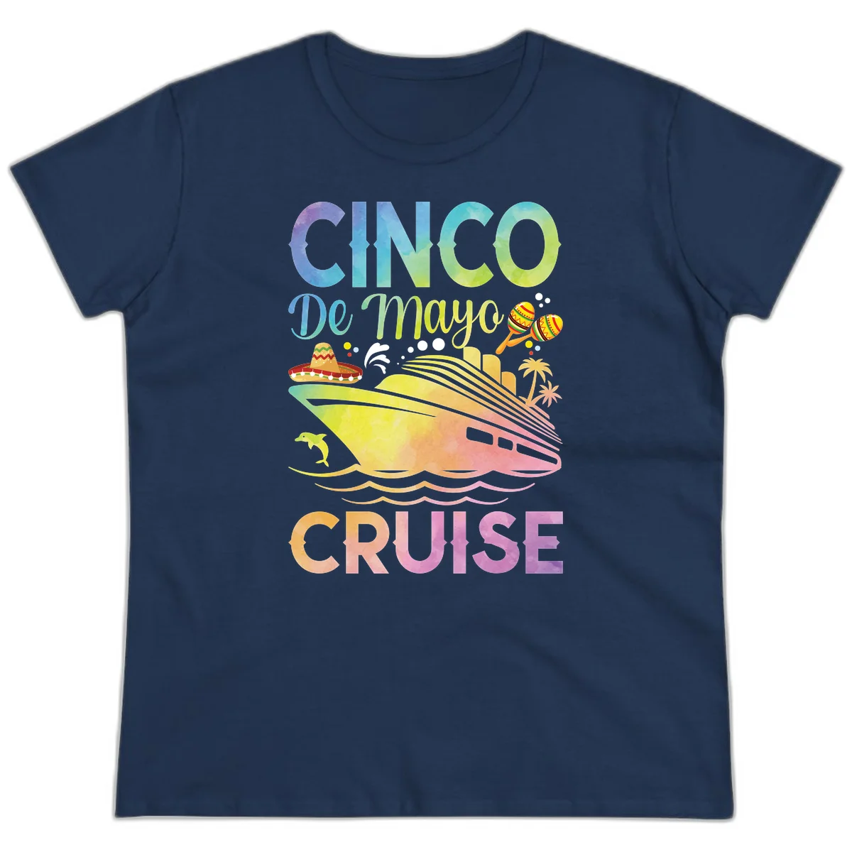 Cinco De Mayo Cruise Tropical Fiesta Ladies Tee in Navy