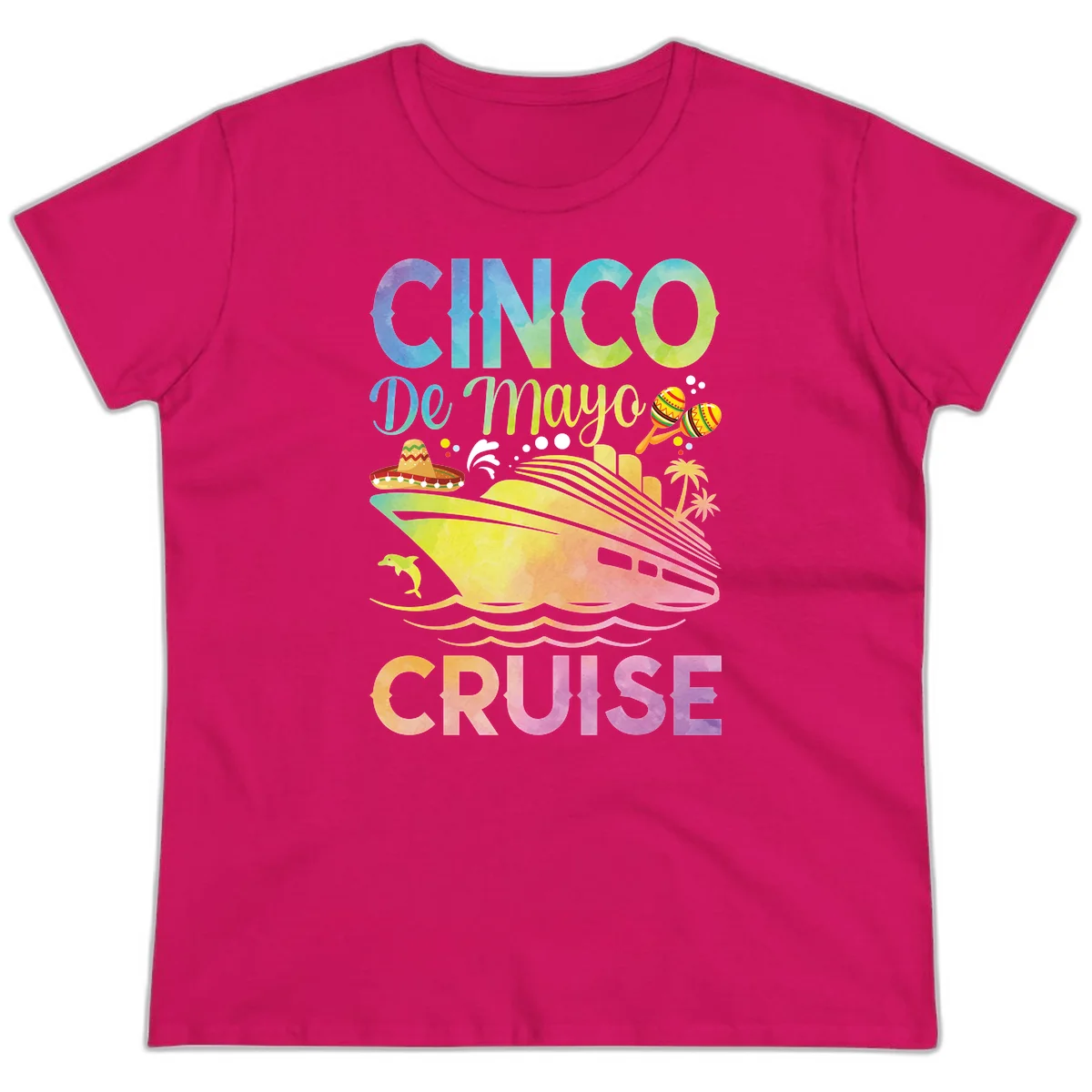 Cinco De Mayo Cruise Tropical Fiesta Ladies Tee in Heliconia