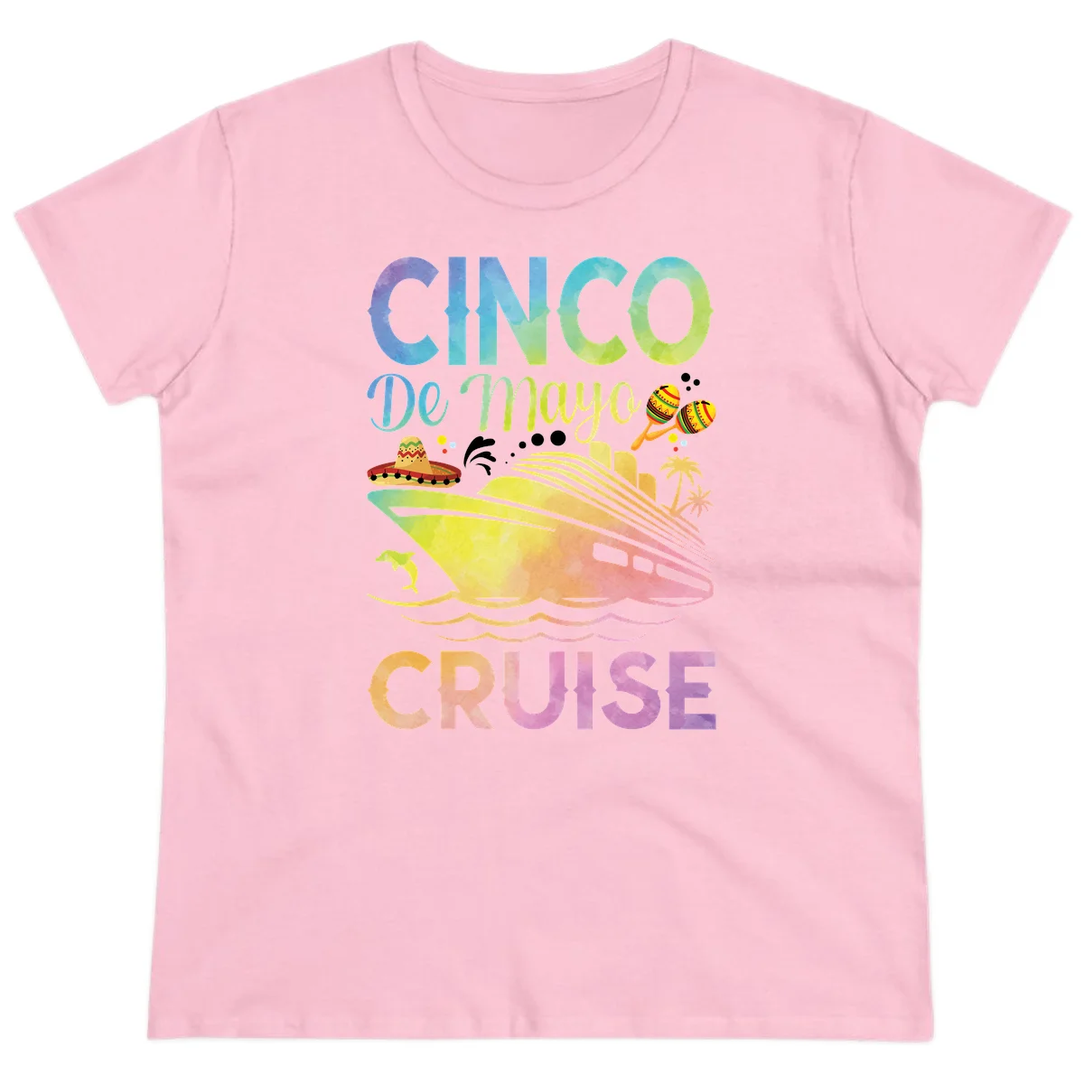 Cinco De Mayo Cruise Tropical Fiesta Ladies Tee in Light Pink