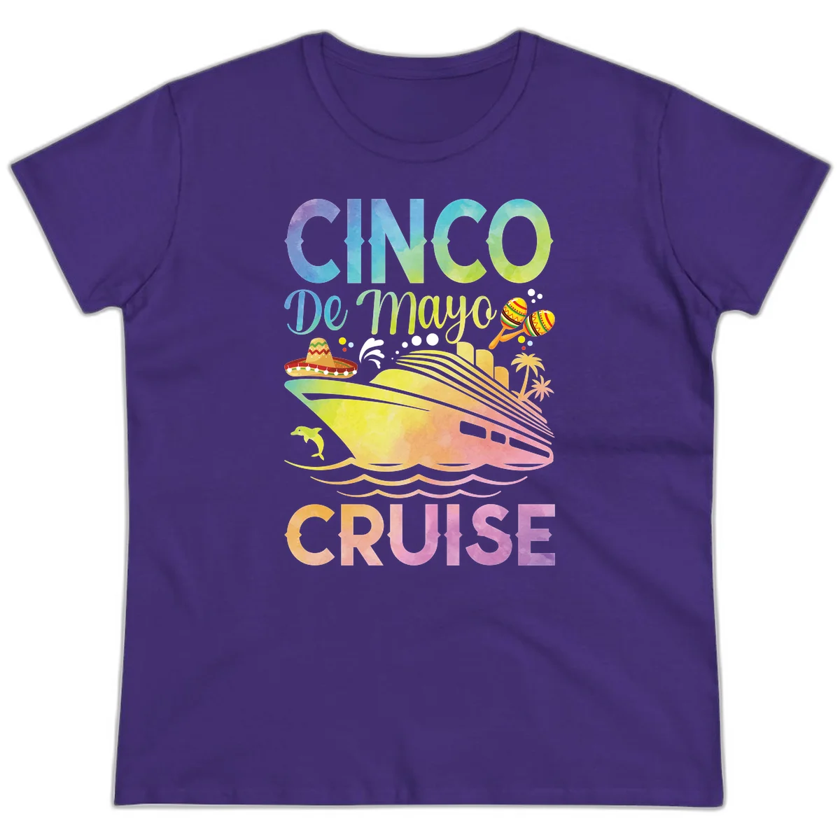 Cinco De Mayo Cruise Tropical Fiesta Ladies Tee in Purple