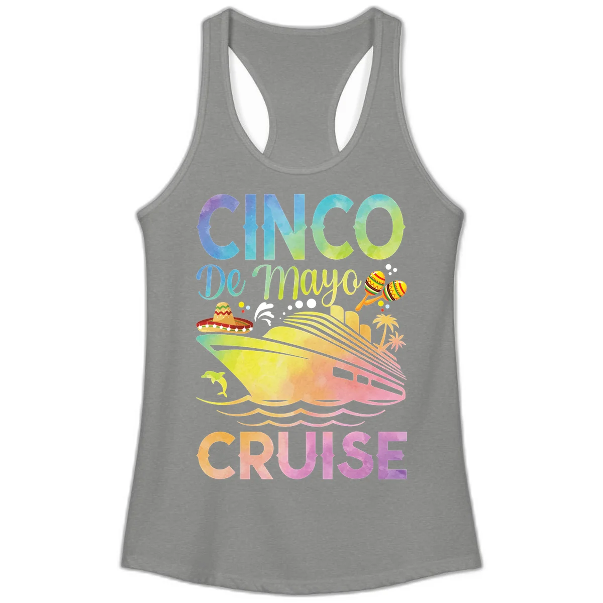 Cinco De Mayo Cruise Ladies Tank Top in Heather Grey