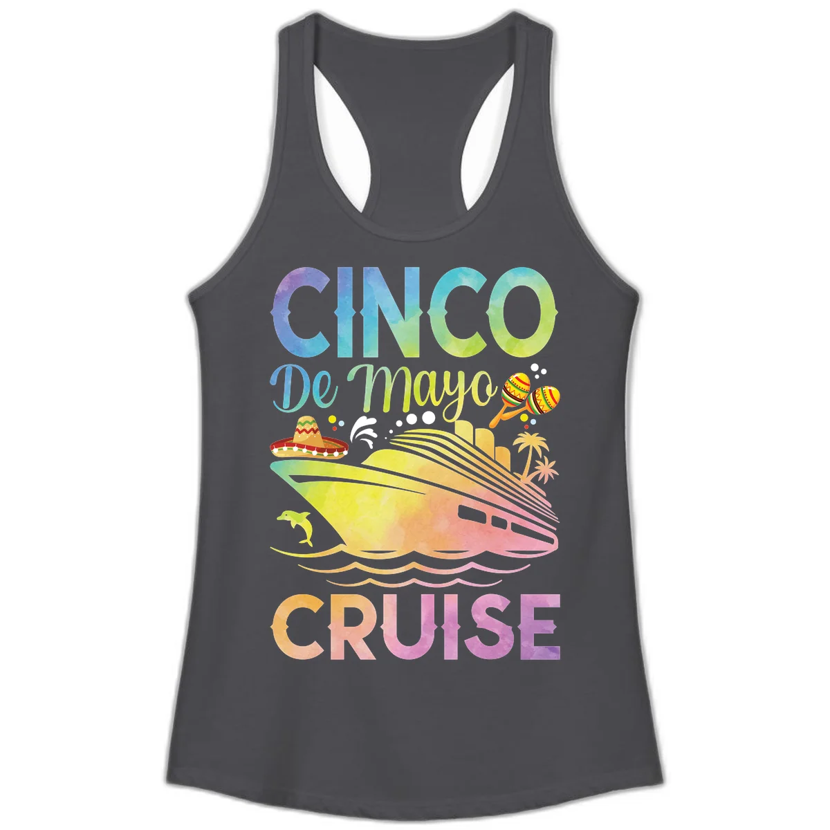 Cinco De Mayo Cruise Ladies Tank Top in Solid Dark Gray