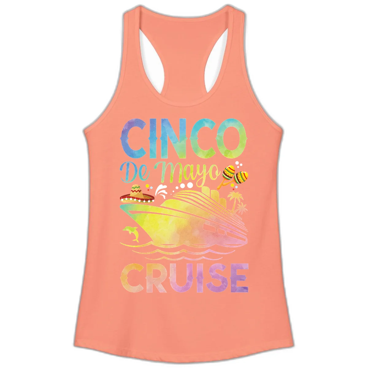 Cinco De Mayo Cruise Ladies Tank Top in Solid Light Orange