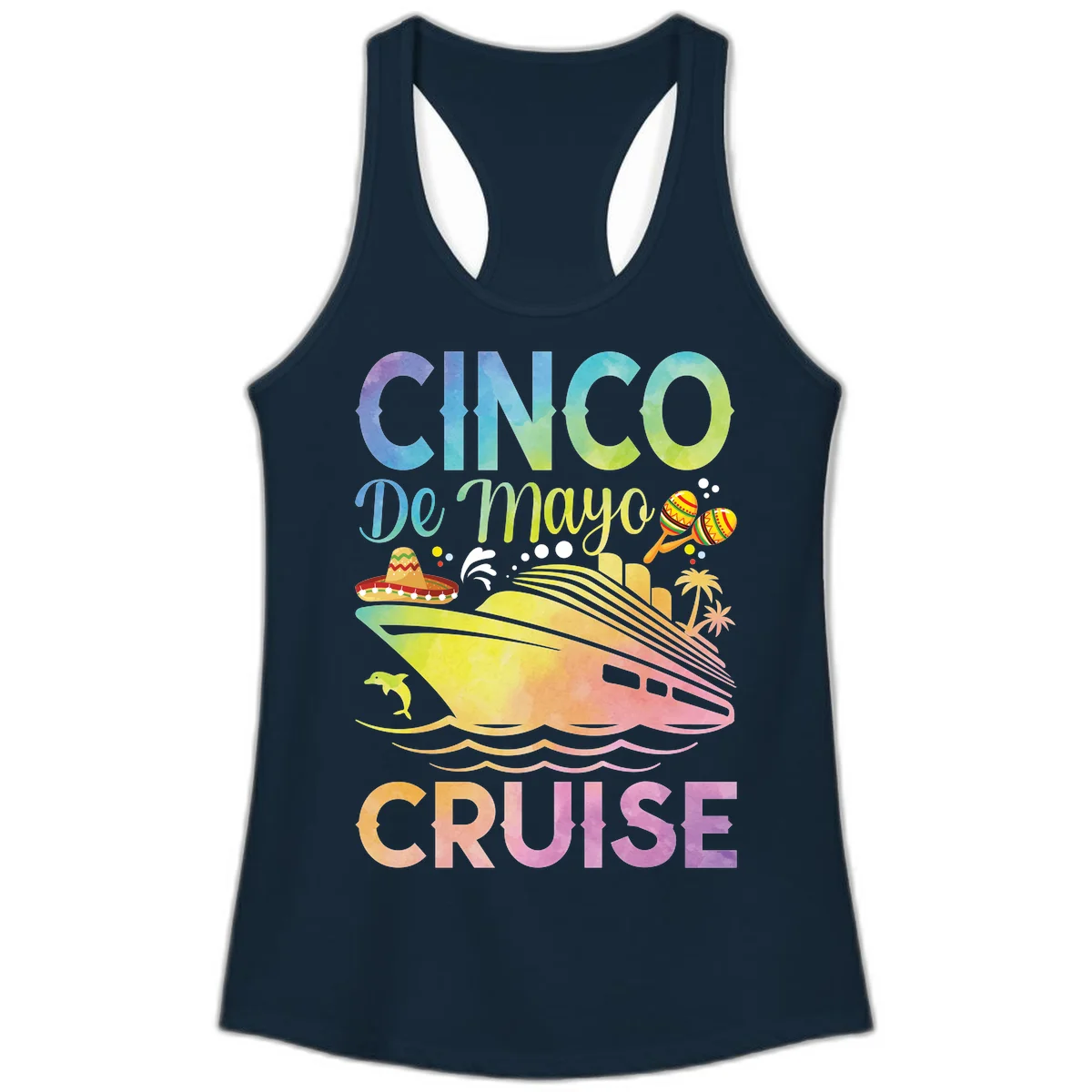 Cinco De Mayo Cruise Ladies Tank Top in Solid Midnight Navy