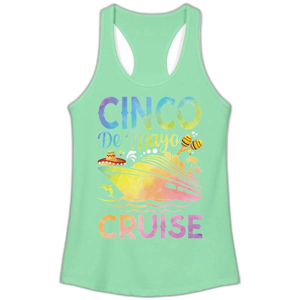 Cinco De Mayo Cruise Ladies Tank Top in Solid Mint