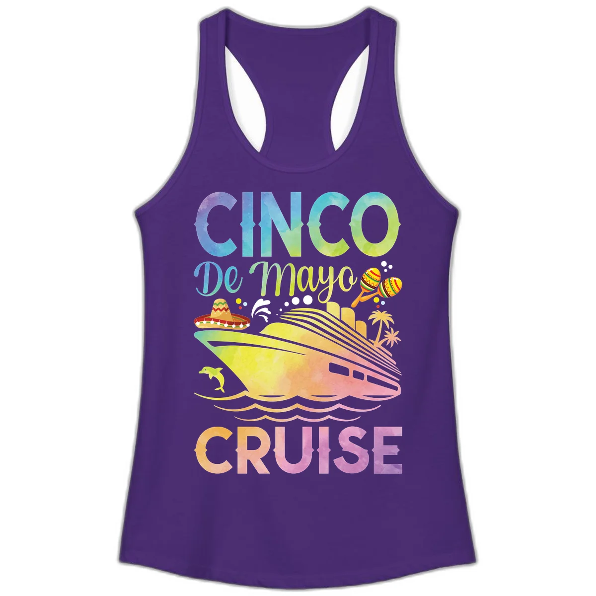 Cinco De Mayo Cruise Ladies Tank Top in Solid Purple Rush