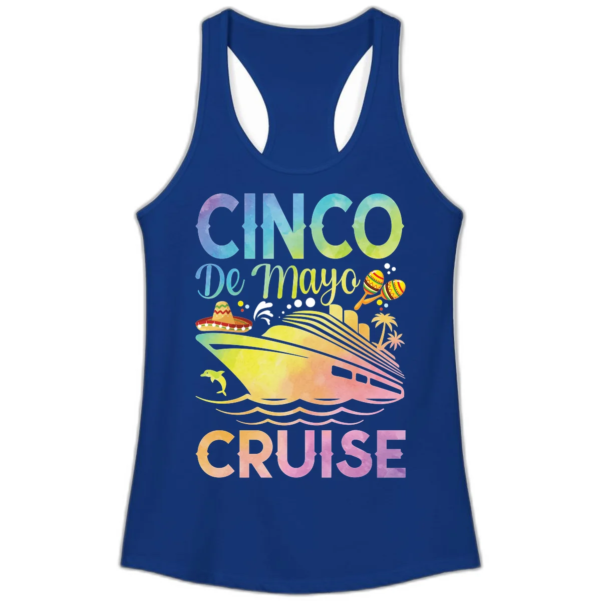 Cinco De Mayo Cruise Ladies Tank Top in Solid Royal