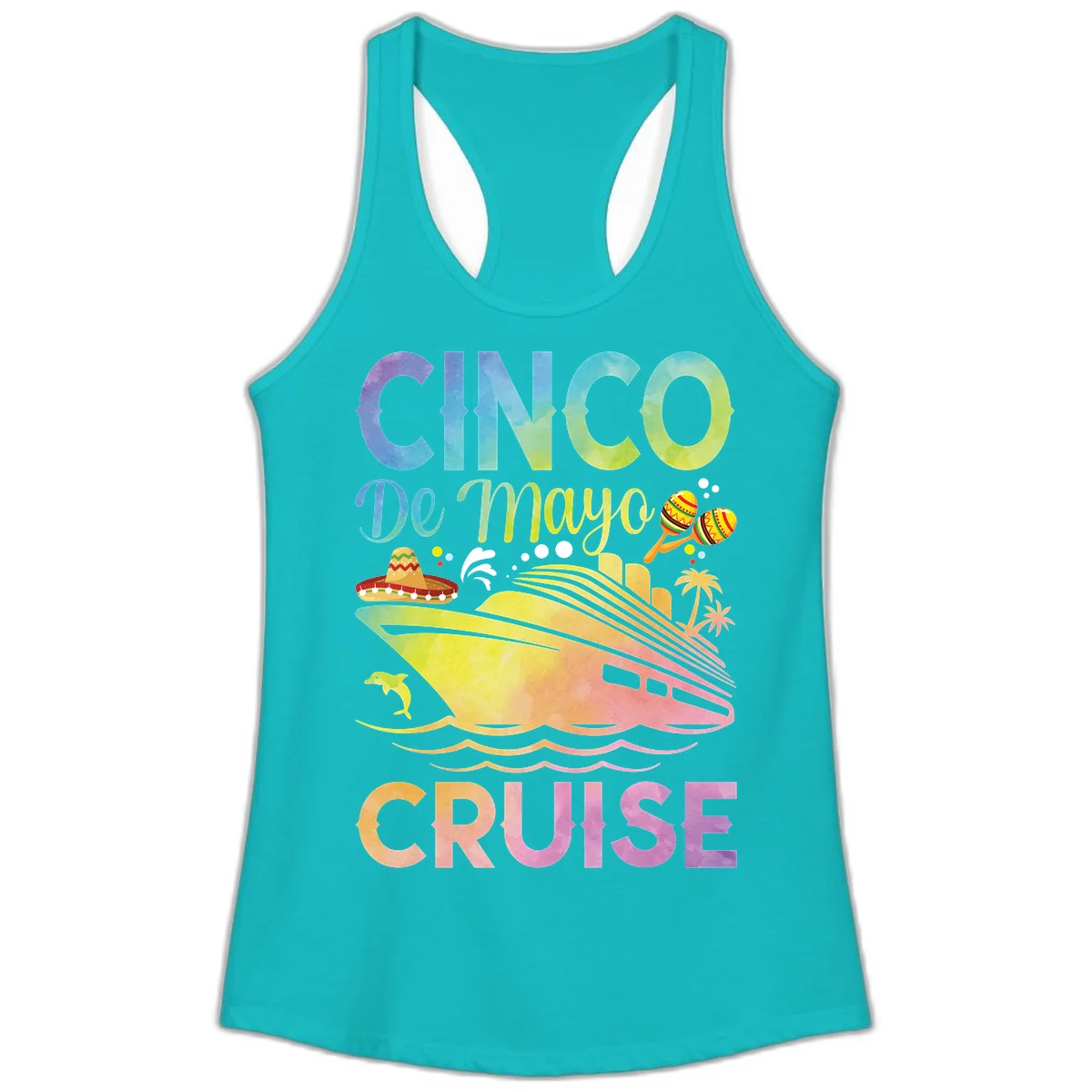 Cinco De Mayo Cruise Ladies Tank Top in Tahiti Blue