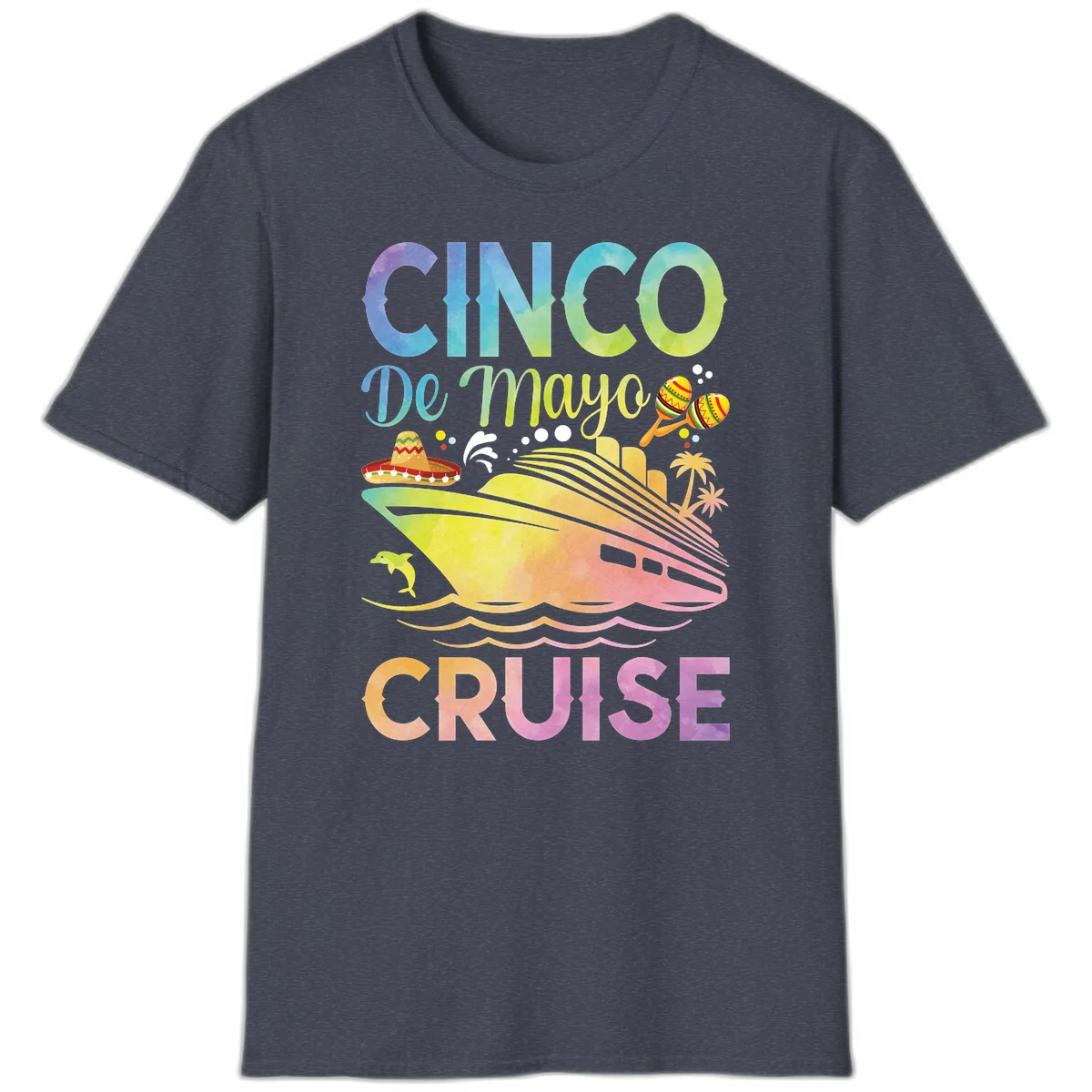 Cinco De Mayo Cruise Tropical Fiesta T-Shirt in Heather Navy