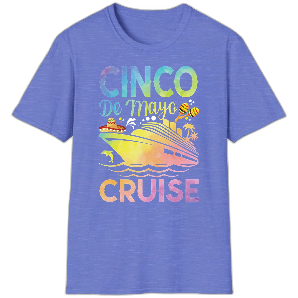 Cinco De Mayo Cruise Tropical Fiesta T-Shirt in Heather Royal