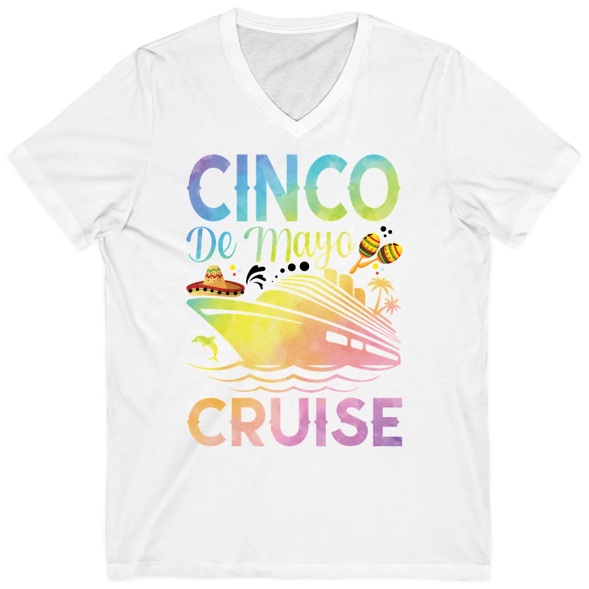 Cinco De Mayo Cruise Fiesta V-Neck T-Shirt in White