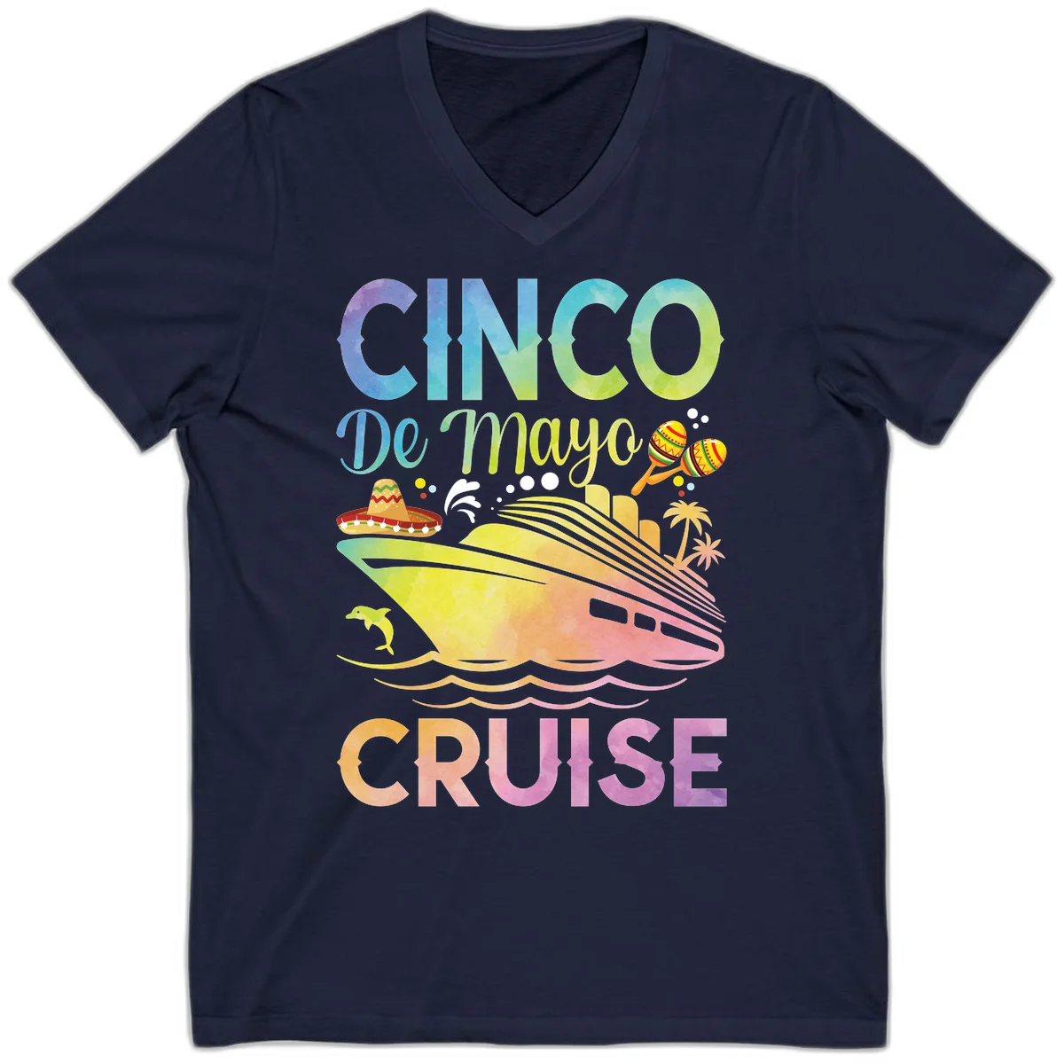 Cinco De Mayo Cruise Fiesta V-Neck T-Shirt in Navy