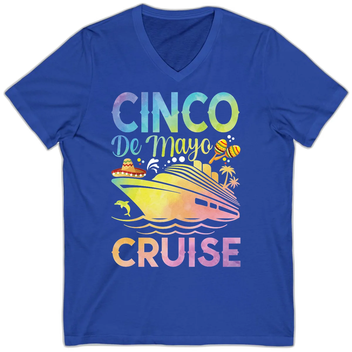 Cinco De Mayo Cruise Fiesta V-Neck T-Shirt in True Royal