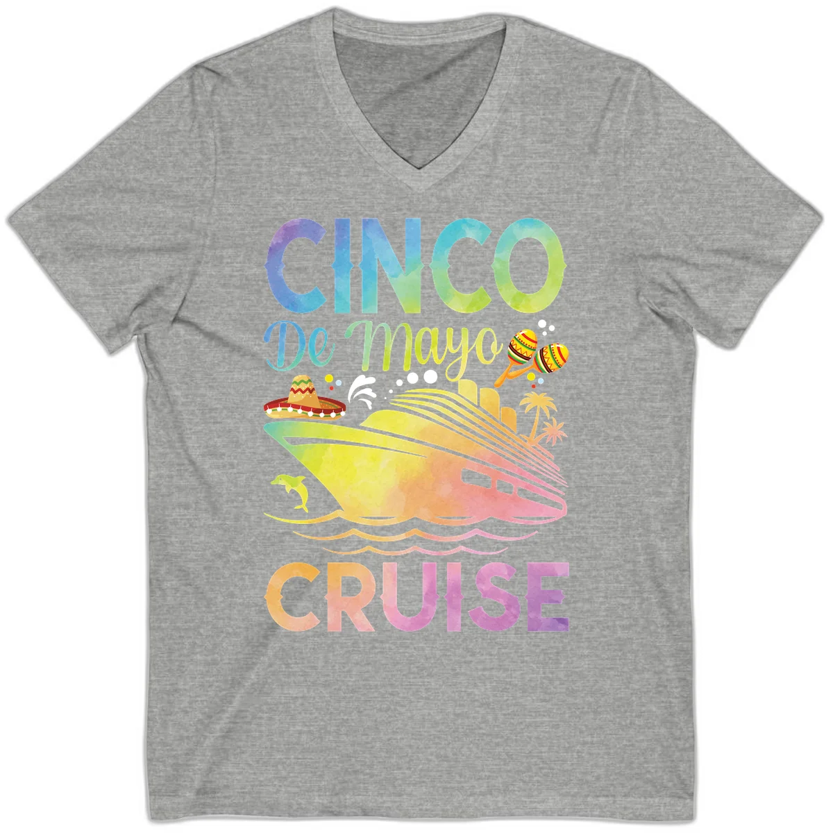 Cinco De Mayo Cruise Fiesta V-Neck T-Shirt in Athletic Heather