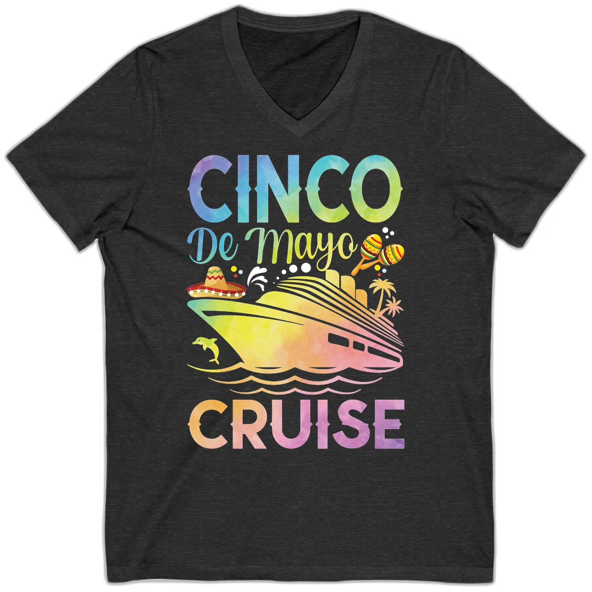 Cinco De Mayo Cruise Fiesta V-Neck T-Shirt in Dark Grey Heather