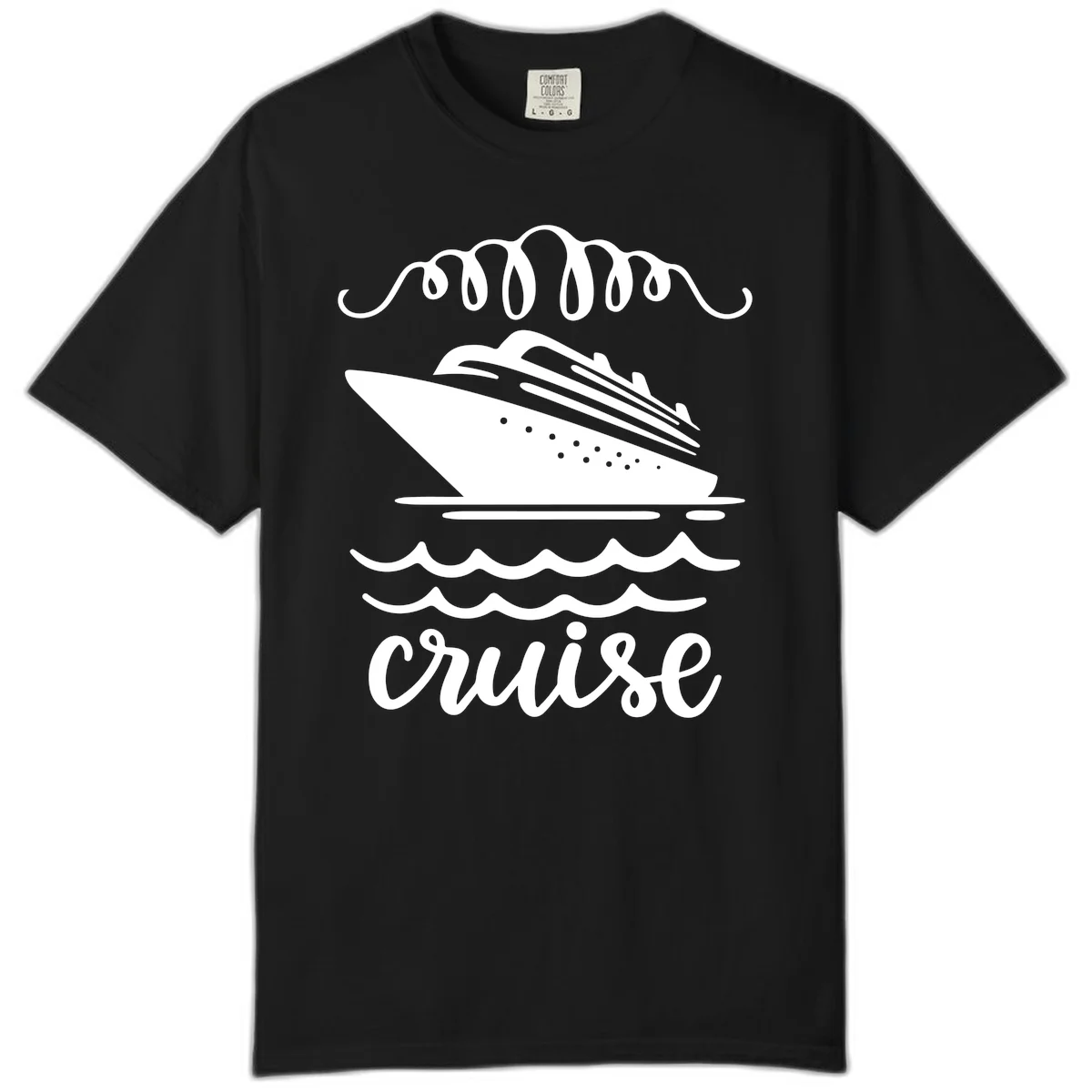 Cruise Ship Ocean Waves Comfort Color Tee in Black