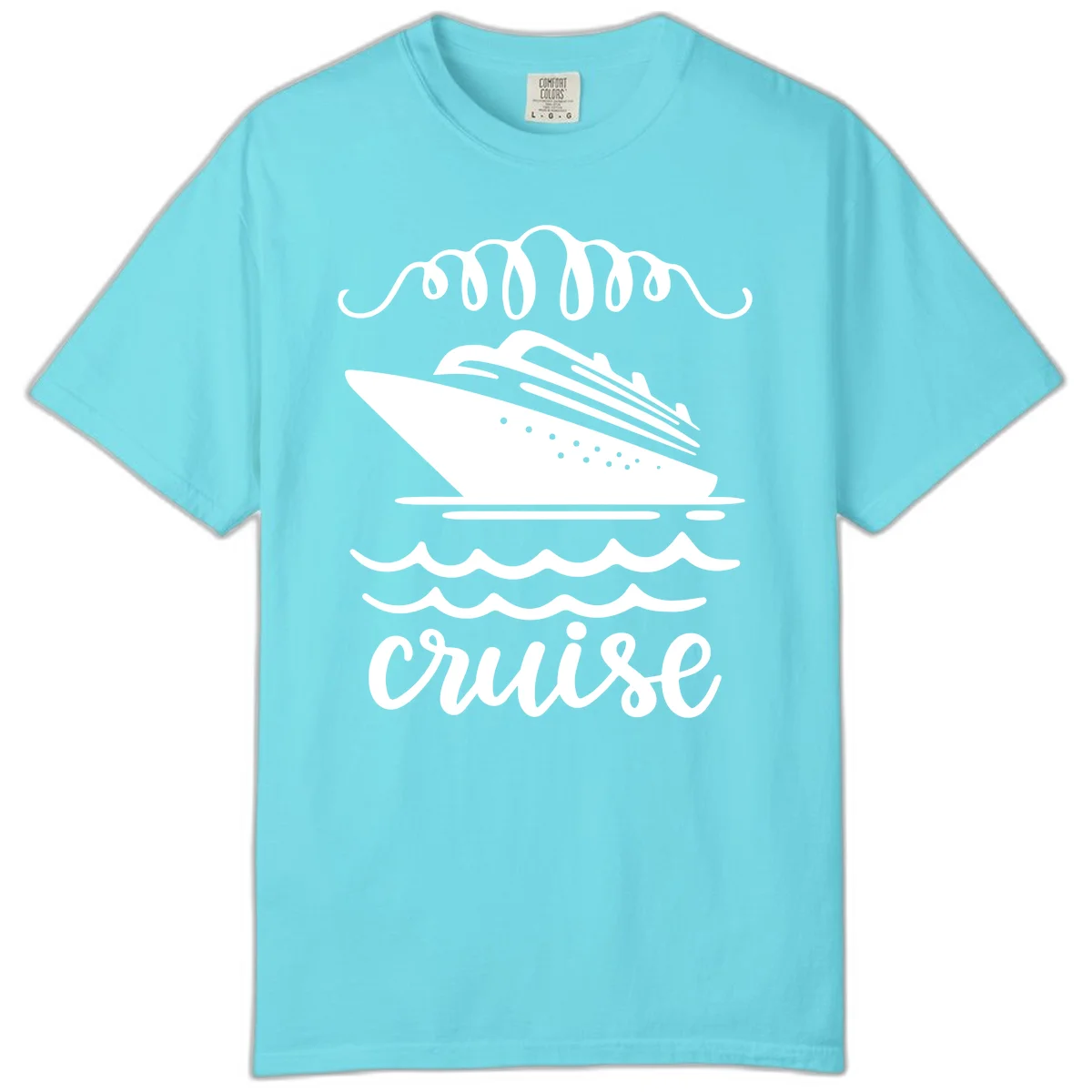 Cruise Ship Ocean Waves Comfort Color Tee in Lagoon Blue