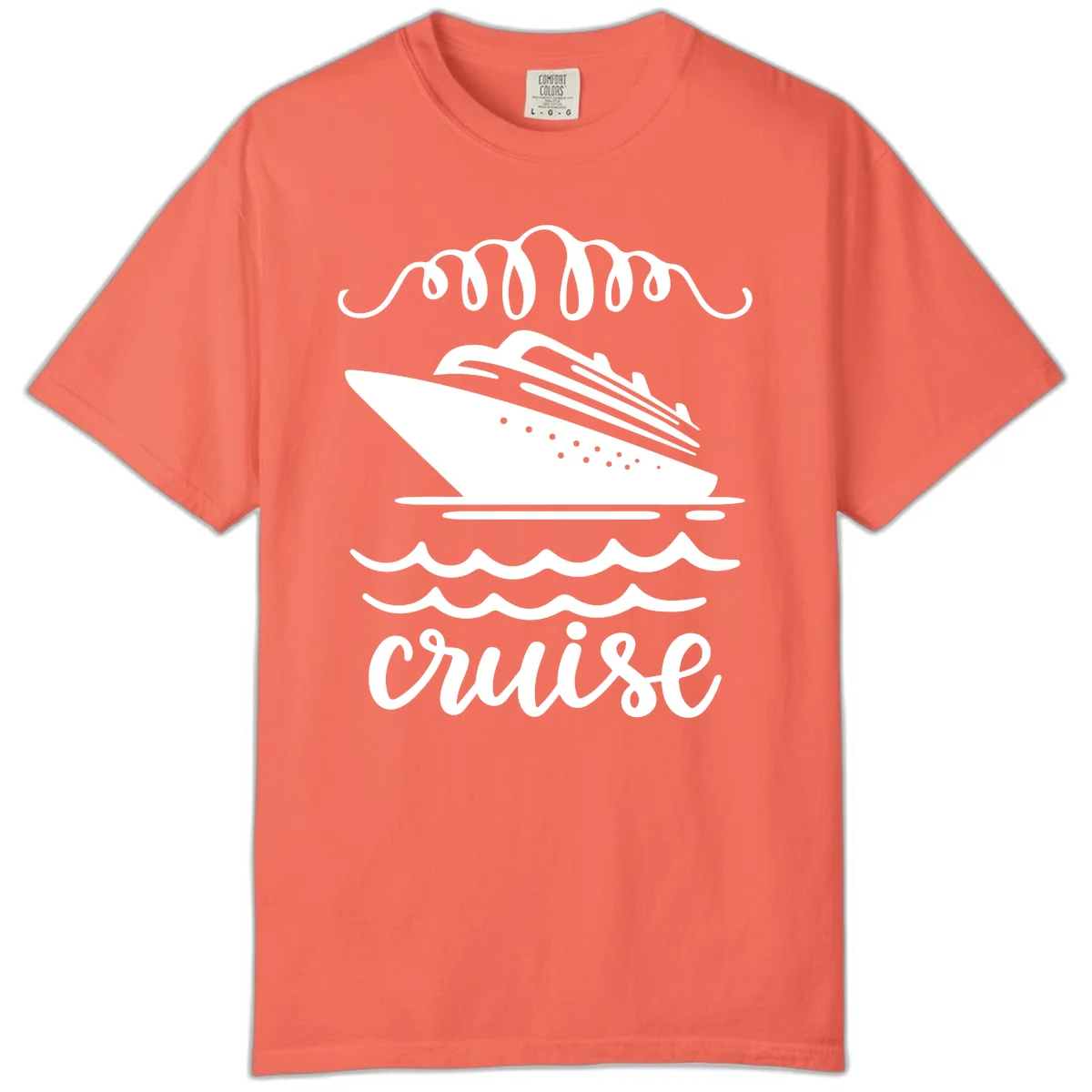 Cruise Ship Ocean Waves Comfort Color Tee in Bright Salmon