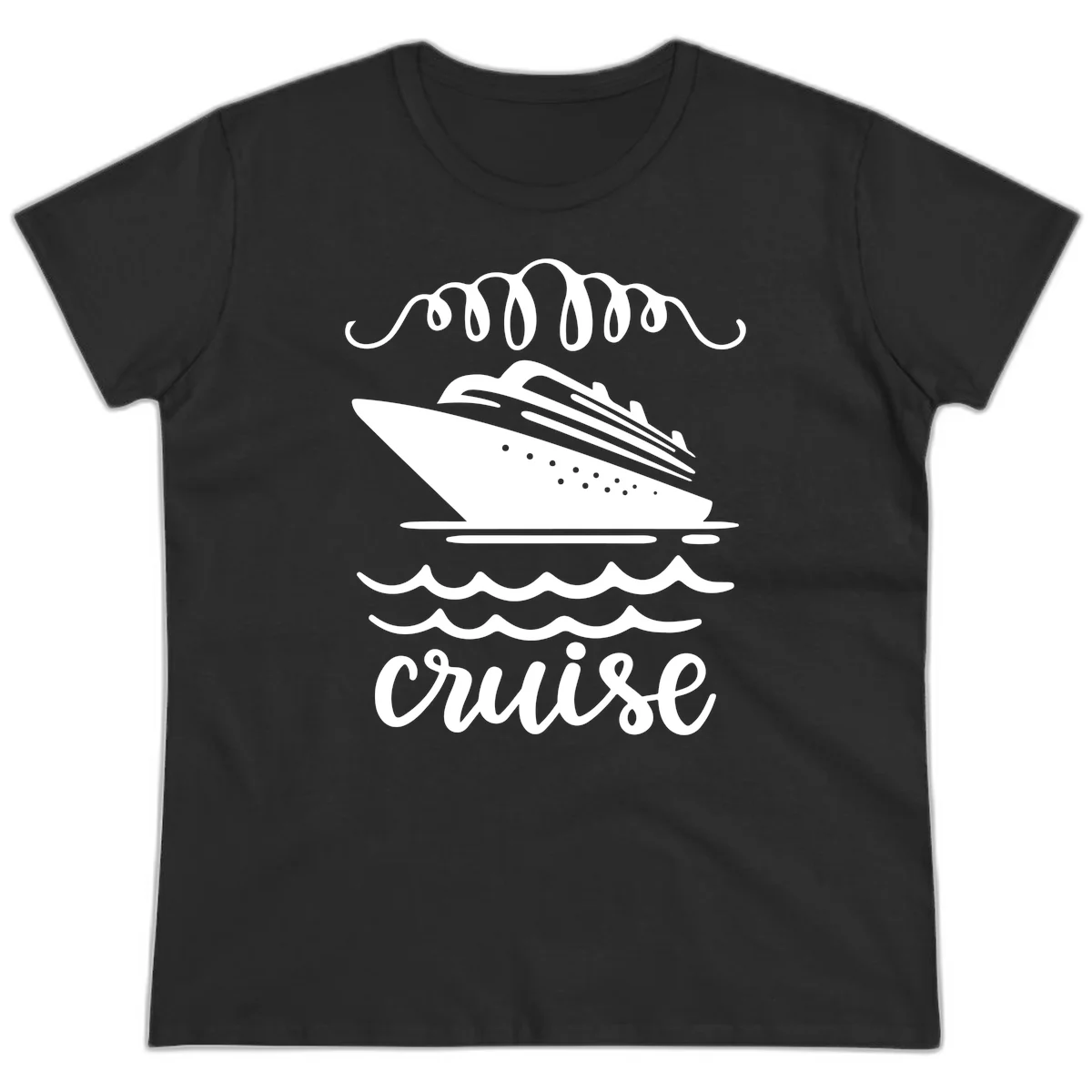 Cruise Ship Ocean Waves Ladies Tee in Black