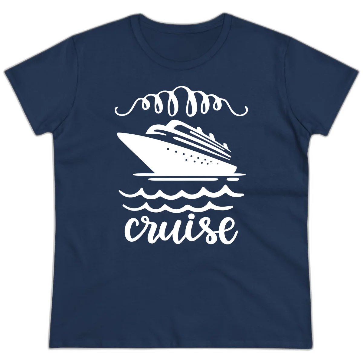 Cruise Ship Ocean Waves Ladies Tee in Navy