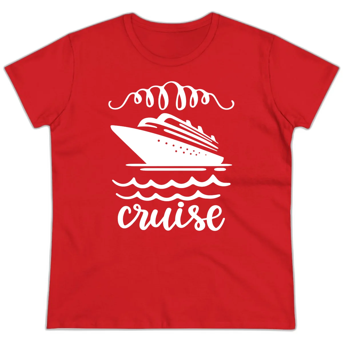 Cruise Ship Ocean Waves Ladies Tee in Red