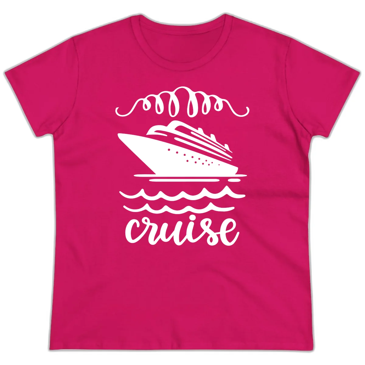 Cruise Ship Ocean Waves Ladies Tee in Heliconia