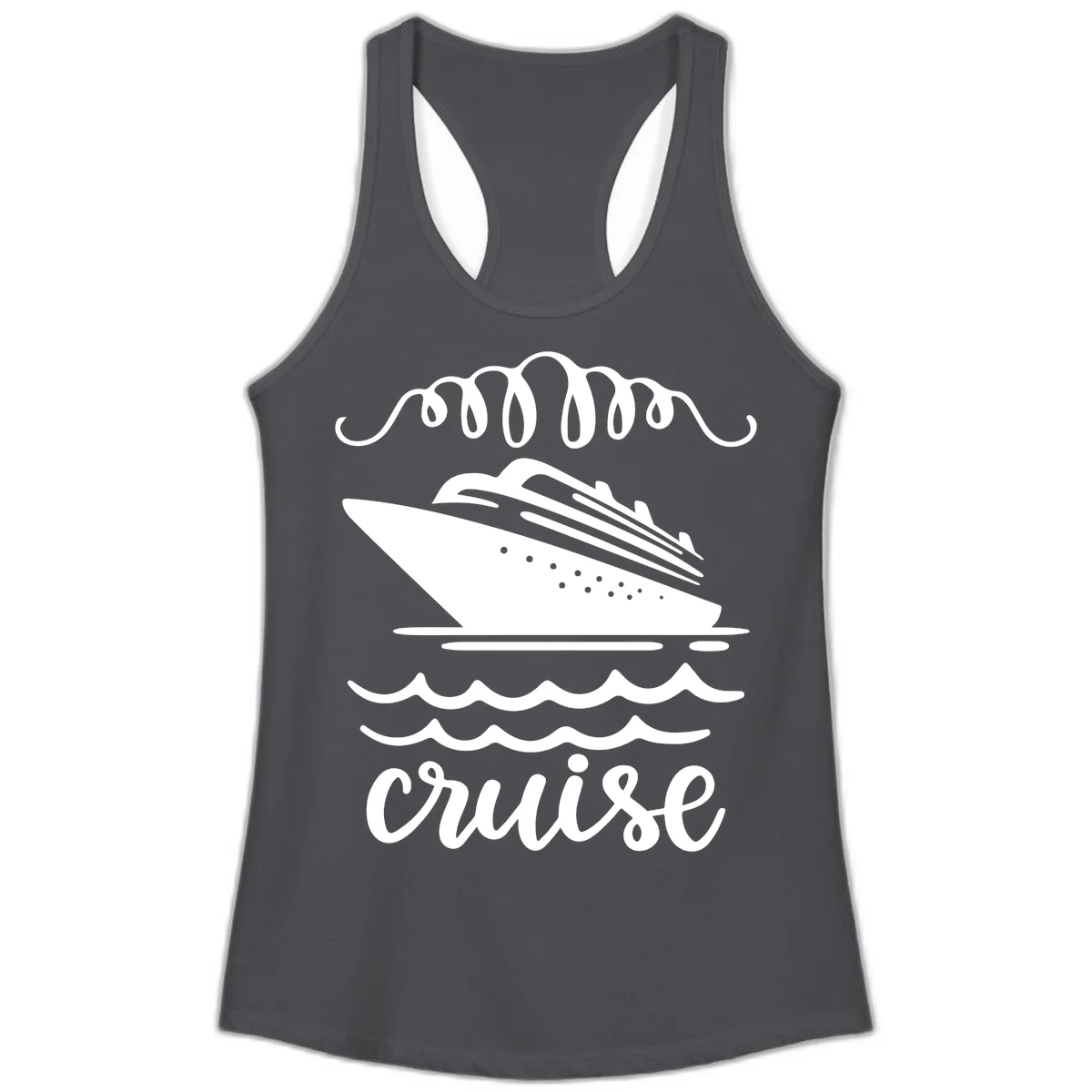 Cruise Ship Ocean Waves Ladies Tank in Solid Dark Gray