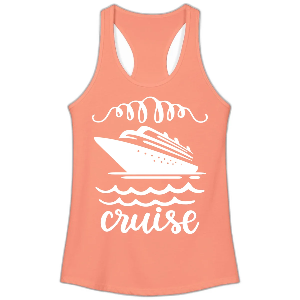 Cruise Ship Ocean Waves Ladies Tank in Solid Light Orange