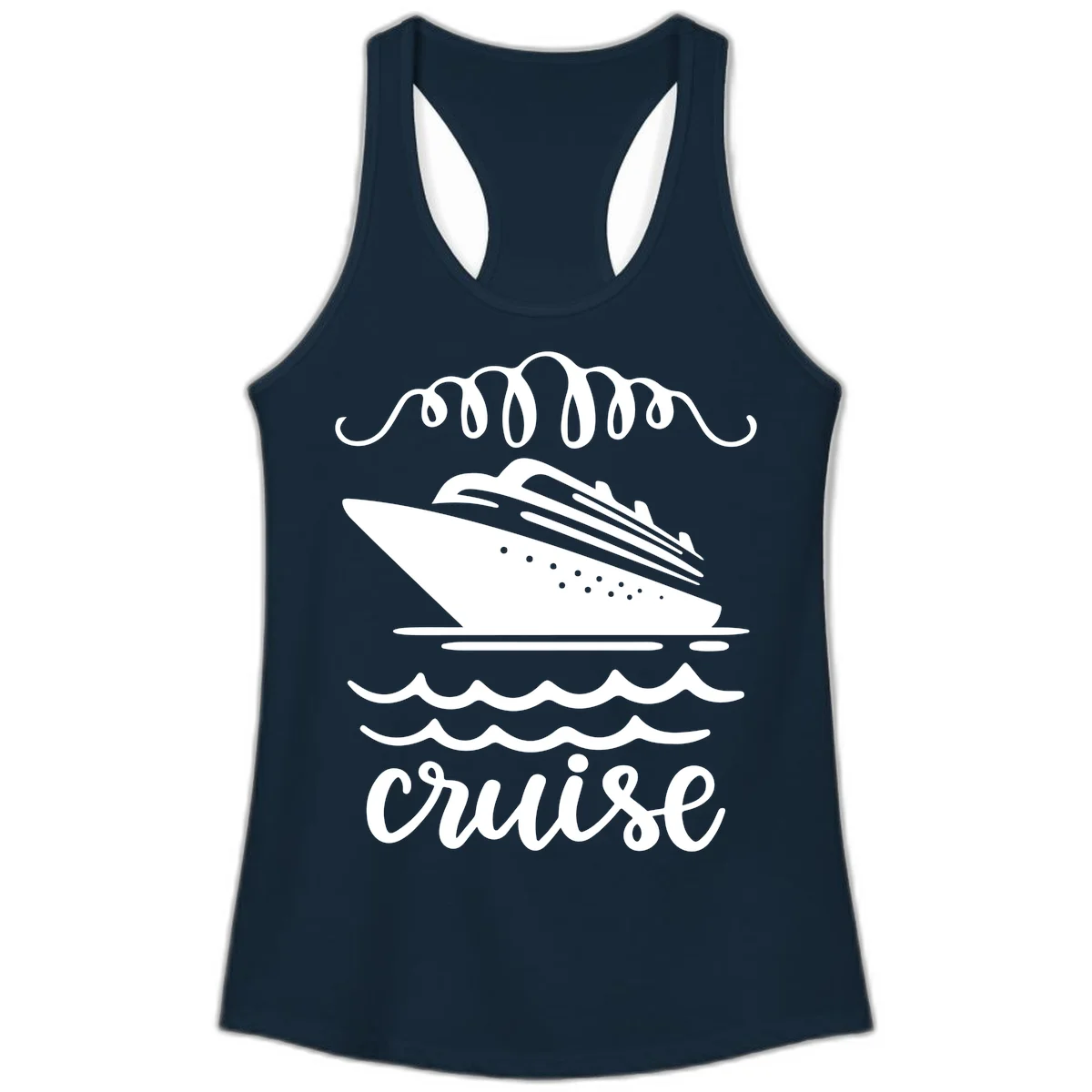 Cruise Ship Ocean Waves Ladies Tank in Solid Midnight Navy