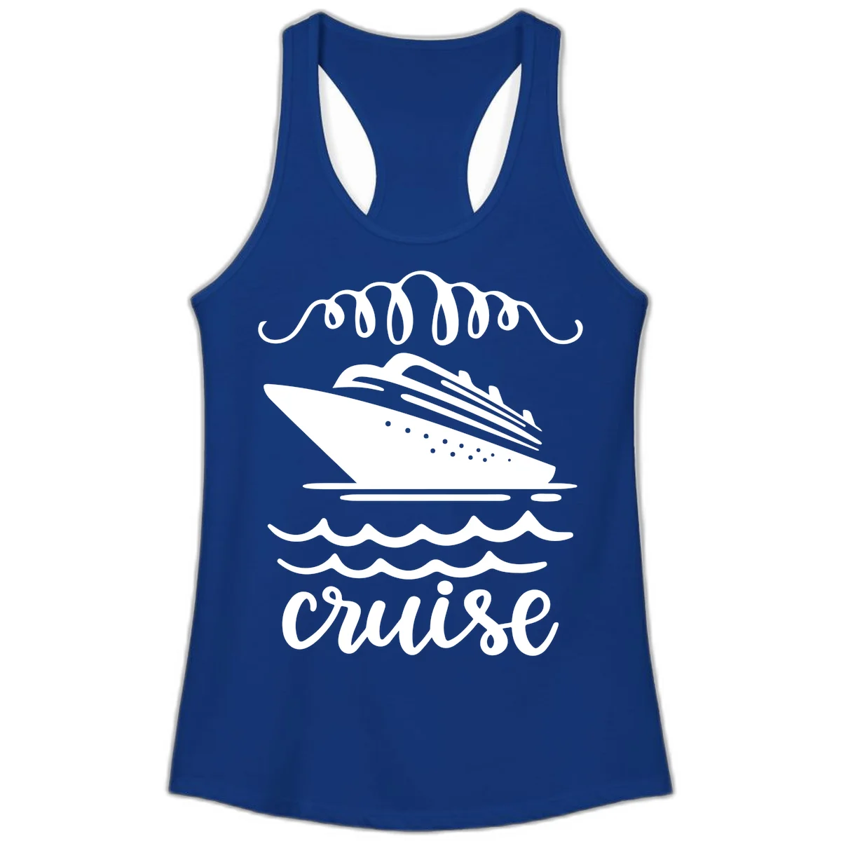Cruise Ship Ocean Waves Ladies Tank in Solid Royal